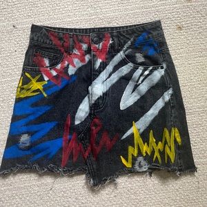 Vintage painted black jean skirt